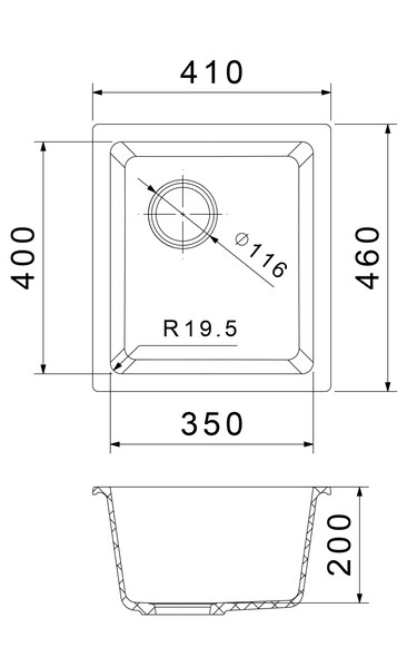 RIVELATO Мойка BERKANA 35 подст.монтаж 1-чаш 415*455 antracite арт.BK-35 antracite