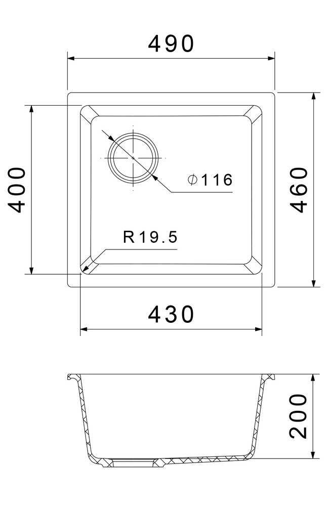 RIVELATO Мойка BERKANA 45 подст.монтаж 1-чаш 485*455 topazio арт.BK-45 topazio