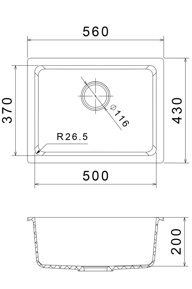RIVELATO Мойка BERKANA 50 подст.монтаж 1-чаш 560*430 topazio арт.BK-50 topazio