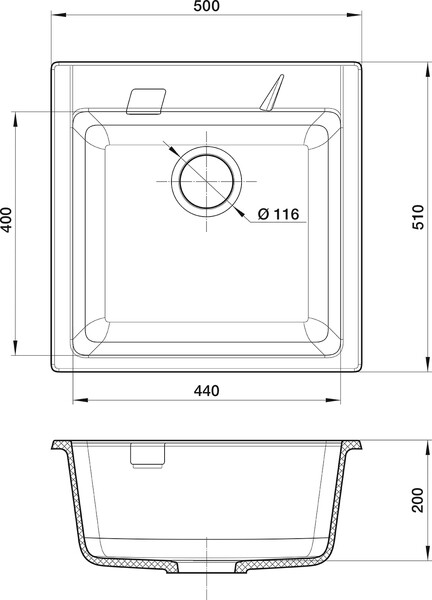 RIVELATO Мойка RAUM 50  1-чаша 500*510мм antracite арт.RM-50 antracite