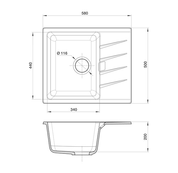 RIVELATO Мойка RAUM 58  1-чаша 580*500мм brina арт.RM-58 brina