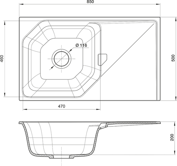 RIVELATO Мойка LOCUS 85  1-чаш 850*500 nero арт.LS-85 nero