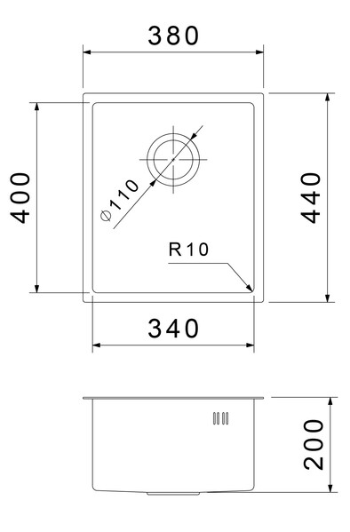 Rivelato Rinox 3844 UN PVD black Мойка нерж.сталь 1 чаша 380*440*200 мм арт.3844 UN PVD black
