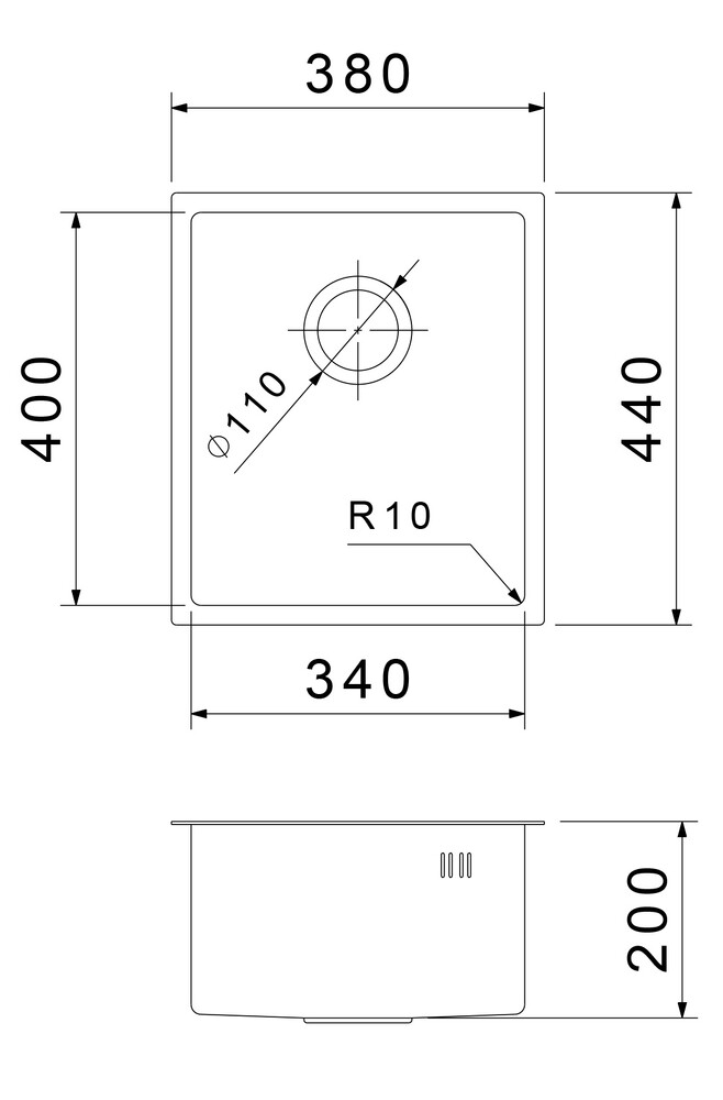 Rivelato Rinox 3844 UN Мойка нерж.сталь 1 чаша 380*440*200 мм арт.3844 UN