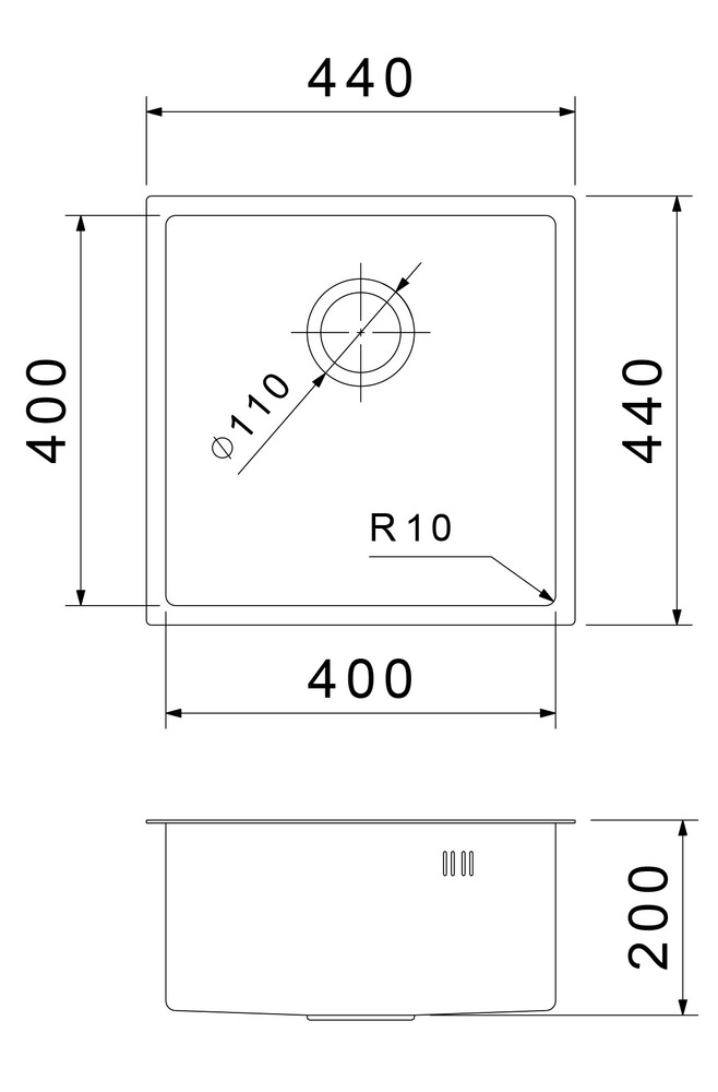 Rivelato Rinox 4444 UN PVD black Мойка нерж.сталь 1 чаша 440*440*200 мм арт.4444 UN PVD black