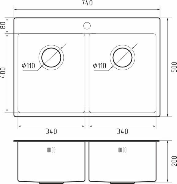 Rivelato Rinox 7450 2В PVD black Мойка нерж.сталь  2 чаши 740*500*200 мм арт.7450 2В PVD black