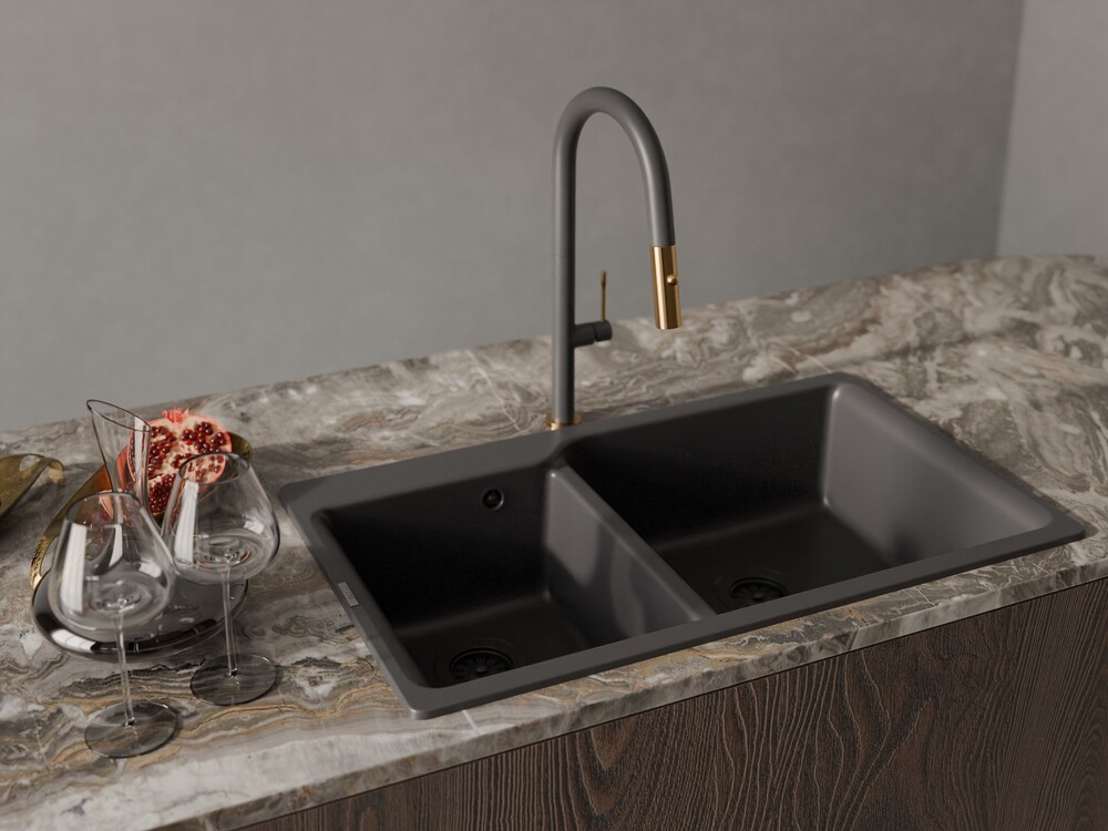 Rivelato Смеситель для кухни Asti U-обр. с выдвижной лейкой D-35мм antracite/oro арт.3972500 antracite oro