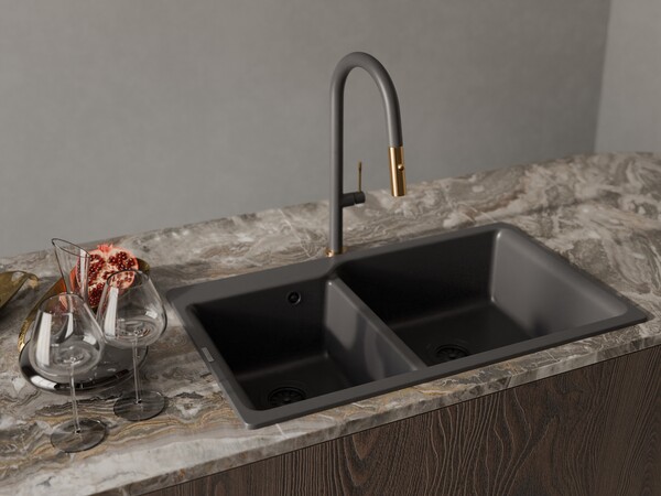 Rivelato Смеситель для кухни Asti U-обр. с выдвижной лейкой D-35мм antracite/oro арт.3972500 antracite oro