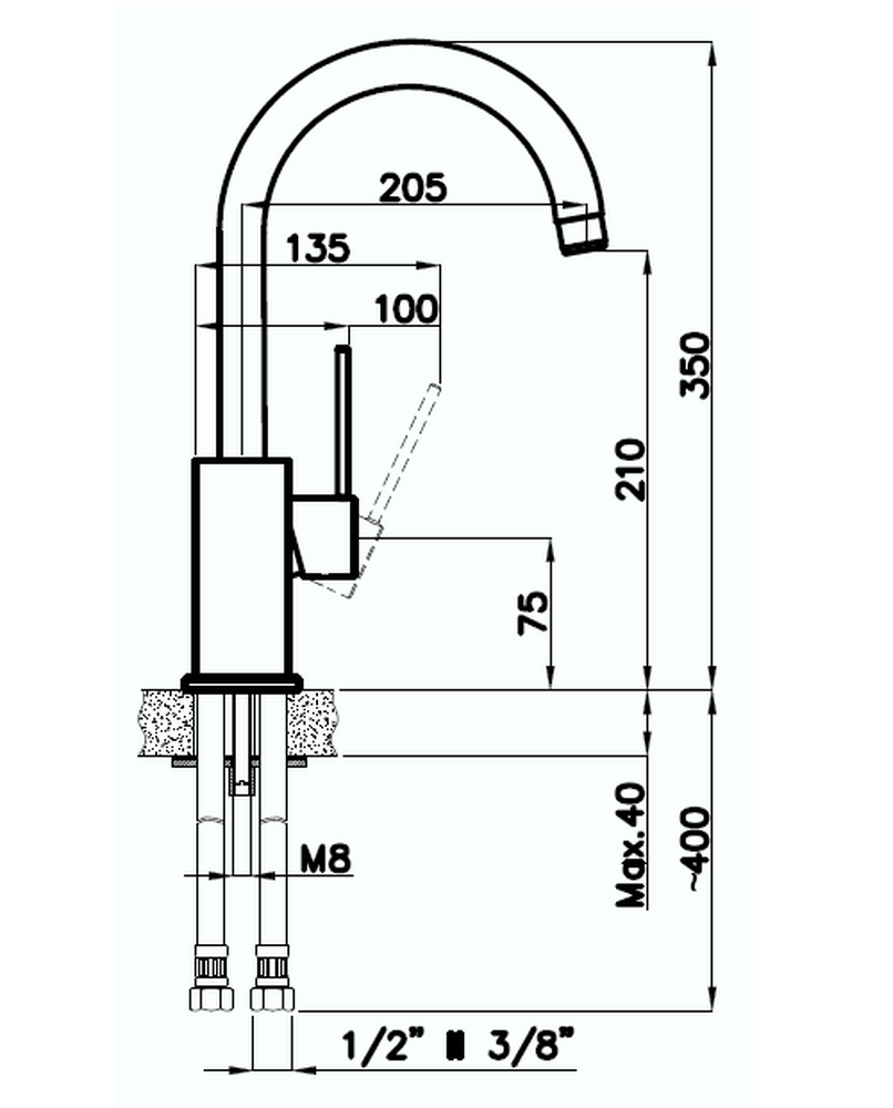 Rivelato Смеситель для кухни Orta U-обр. D-35мм antracite/cromo арт.9021208 antracite cromo