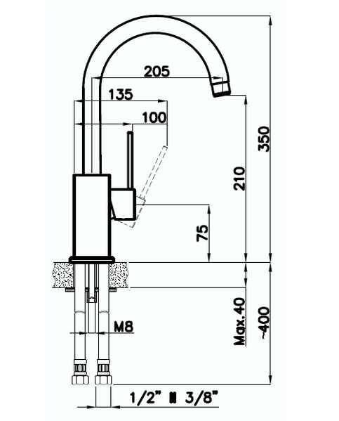 Rivelato Смеситель для кухни Orta U-обр. D-35мм antracite/cromo арт.9021208 antracite cromo