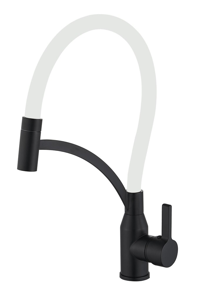 FS8244H-02 Смеситель Кухня FMARK с гибким изливом (цвет излива белый) шар. d=35, на гайке, Чёрный, матовый