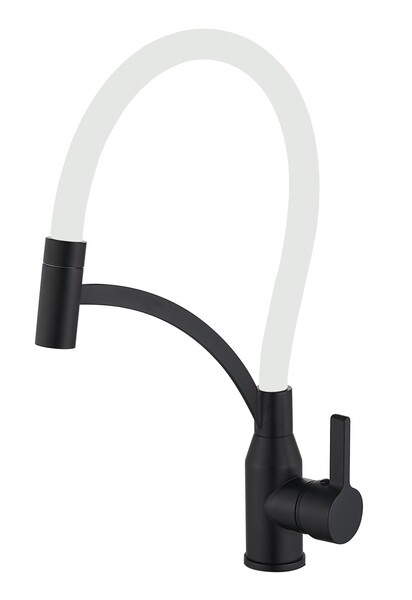 FS8244H-02 Смеситель Кухня FMARK с гибким изливом (цвет излива белый) шар. d=35, на гайке, Чёрный, матовый