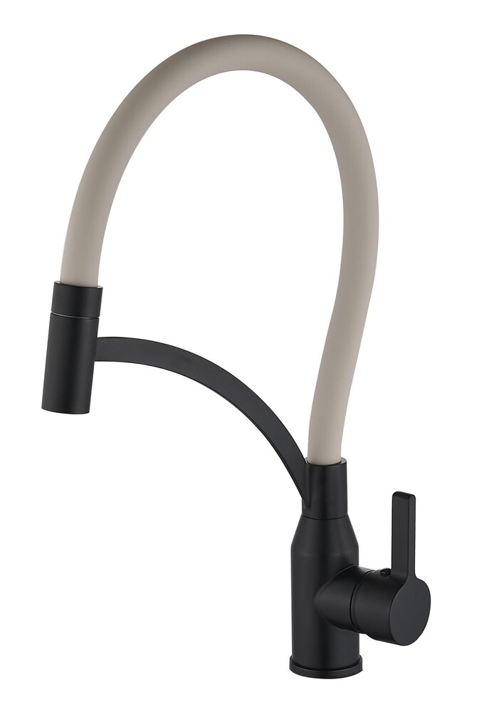 FS8244H-12 Смеситель Кухня FMARK с гибким изливом (цвет излива песочный) шар. d=35, на гайке, Чёрный, матовый