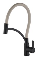 FS8244H-12 Смеситель Кухня FMARK с гибким изливом (цвет излива песочный) шар. d=35, на гайке, Чёрный, матовый