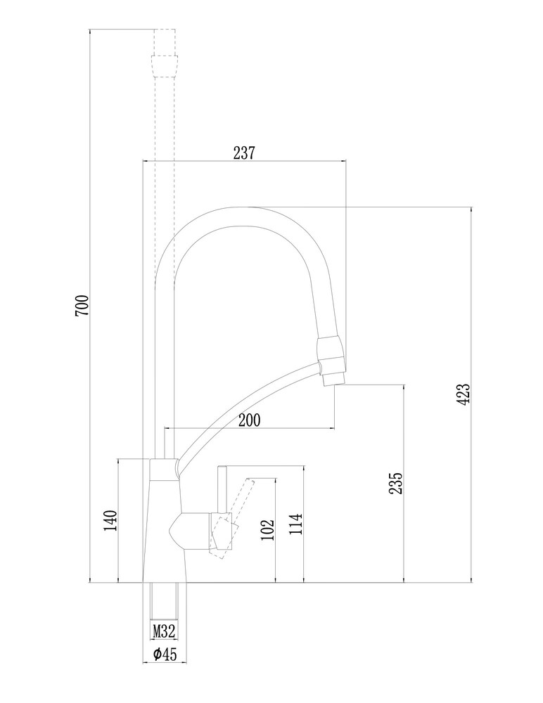 FS8255A-01 Смеситель Кухня FMARK с гибким изливом (цвет излива чёрный) шар. d=35, на гайке, Хром, глянец