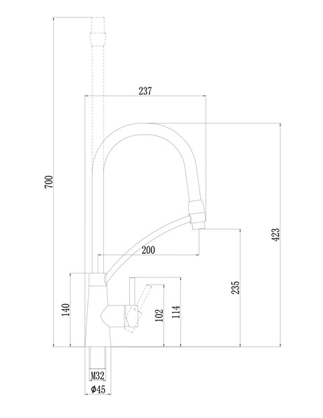 FS8255A-04 Смеситель Кухня FMARK с гибким изливом (цвет излива серый) шар. d=35, на гайке, Хром, глянец