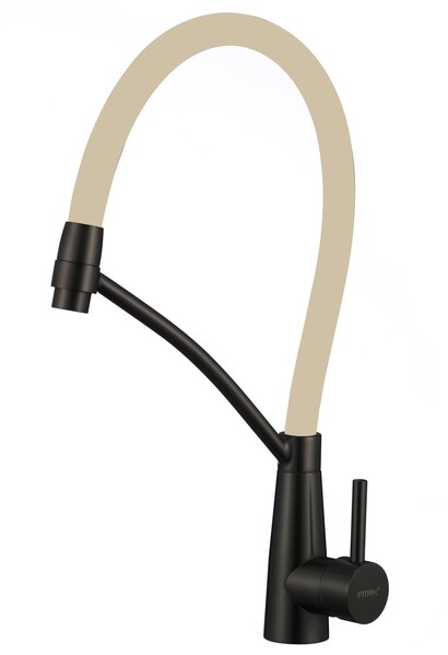 FS8255H-12 Смеситель Кухня FMARK с гибким изливом (цвет излива песочный) шар. d=35, на гайке,  Чёрный, матовый