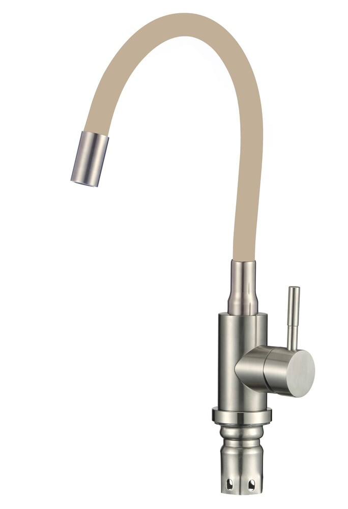 FS26729-12 Смеситель Кухня FMARK с гибким изливом (цвет излива бежевый) шар. d=35, на гайке, Сатин, матовый
