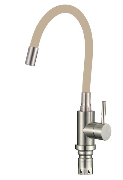 FS26729-12 Смеситель Кухня FMARK с гибким изливом (цвет излива бежевый) шар. d=35, на гайке, Сатин, матовый
