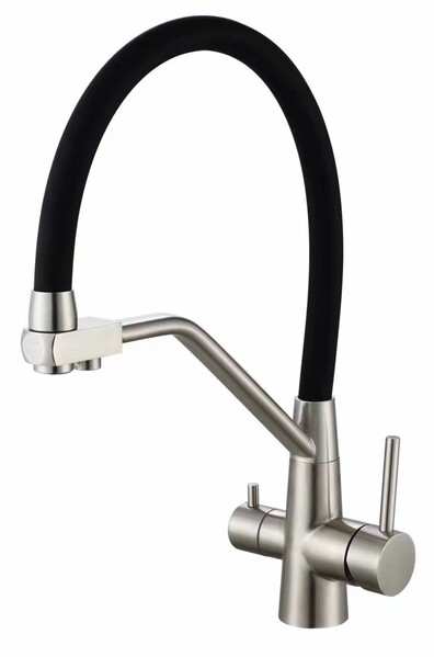 FS0662-L01 Смеситель Кухня FMARK под фильтр питьевой воды (гибкий излив Чёрный) шар.d=35 Сатин, матовый