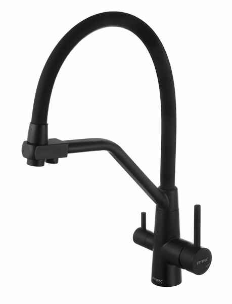 FS0662-H01 Смеситель Кухня FMARK под фильтр питьевой воды шар.d=35 (гибкий излив Чёрный) Чёрный, матовый