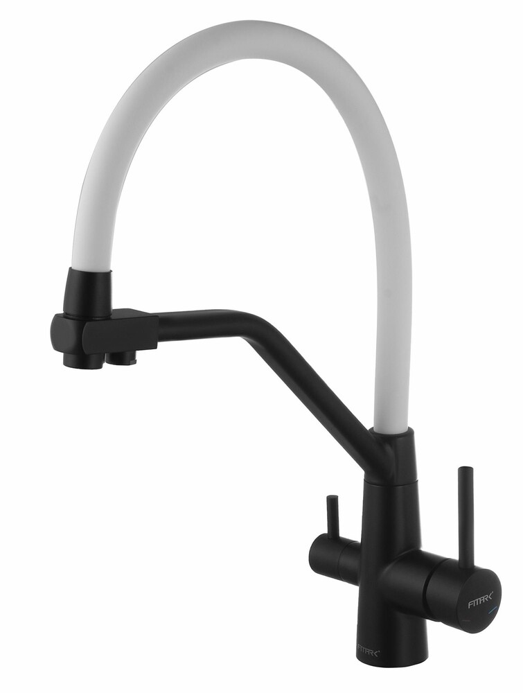 FS0662-H02 Смеситель Кухня FMARK под фильтр питьевой воды шар.d=35 (гибкий излив Белый) Чёрный, матовый