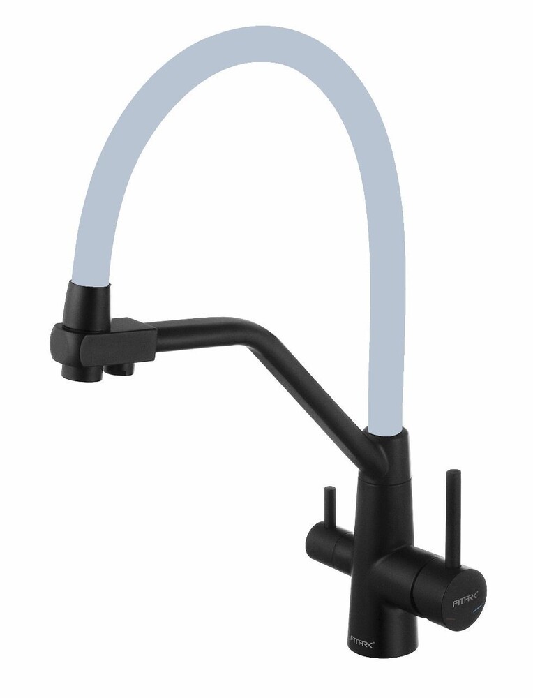 FS0662-H04 Смеситель Кухня FMARK под фильтр питьевой воды шар.d=35 (гибкий излив Серый) Чёрный, матовый