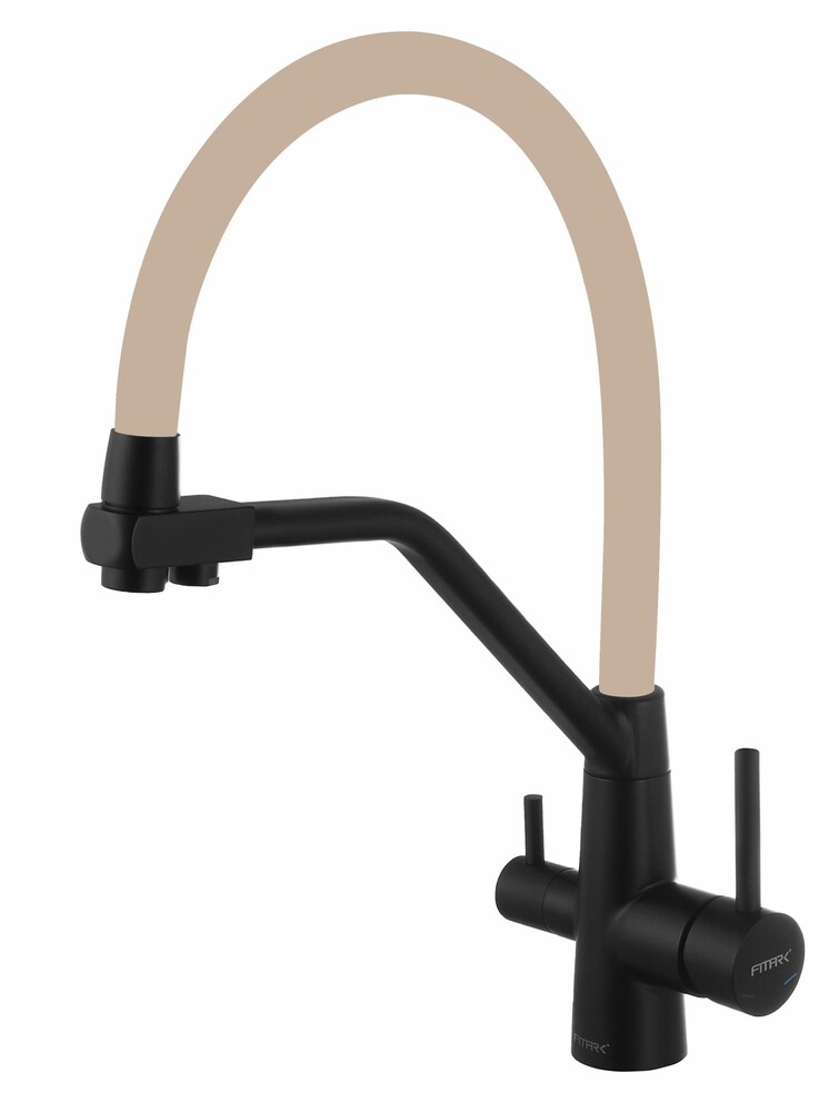 FS0662-H12  Смеситель Кухня FMARK под фильтр питьевой воды шар.d=35 (гибкий излив Песочный) Чёрный, матовый