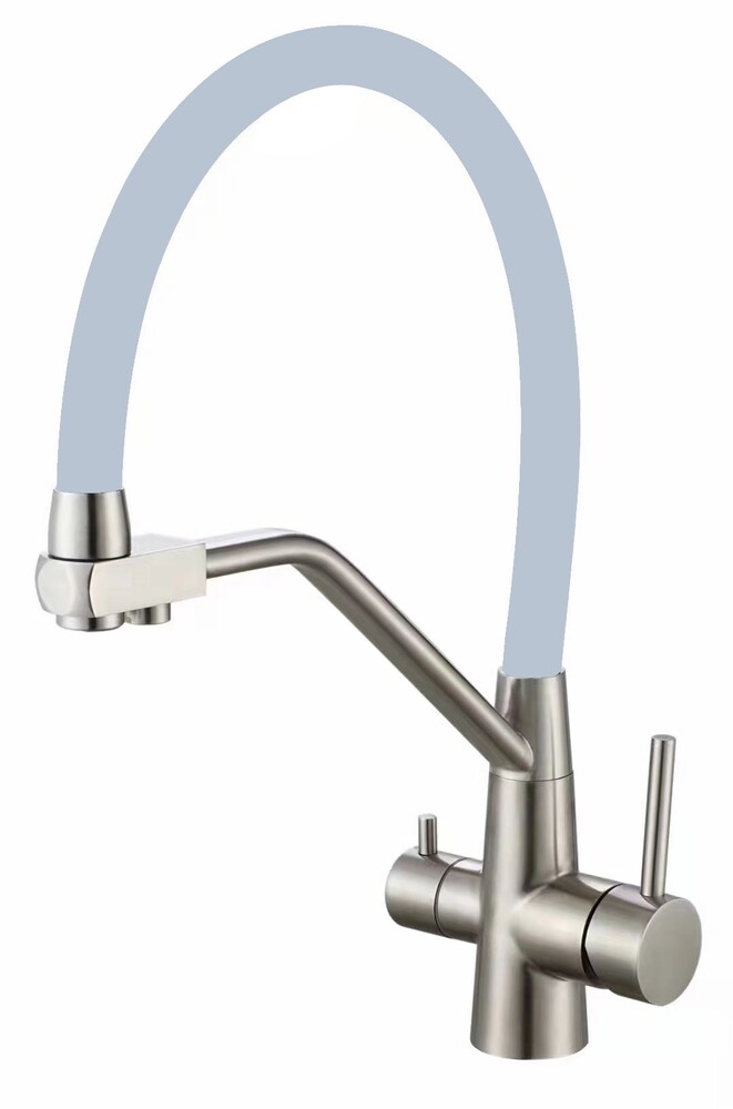 FS0662-L04  Смеситель Кухня FMARK под фильтр питьевой воды шар.d=35 (гибкий излив Серый) Сатин, матовый