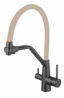 FS0662-Q12 Смеситель Кухня FMARK под фильтр питьевой воды шар.d=35 (гибкий излив Песочный) Графит, матовый