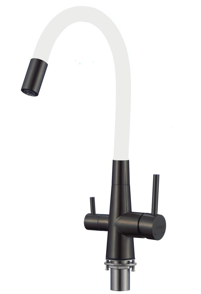 FS1062-H02 Смеситель Кухня FMARK под фильтр питьевой воды (гибкий излив Белый) шар.d=35 Чёрный, матовый