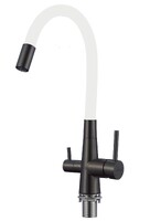 FS1062-H02 Смеситель Кухня FMARK под фильтр питьевой воды (гибкий излив Белый) шар.d=35 Чёрный, матовый