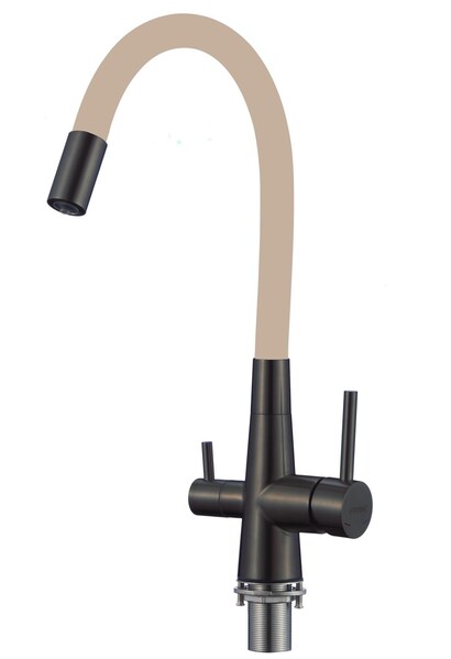 FS1062-H12 Смеситель Кухня FMARK под фильтр питьевой воды (гибкий излив песочный) шар.d=35 Чёрный, матовый