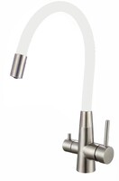 FS1062-L02 Смеситель Кухня FMARK под фильтр питьевой воды (гибкий излив Белый) шар.d=35 Сатин, матовый