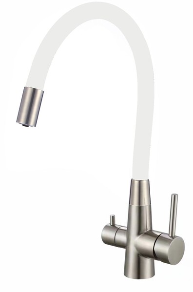 FS1062-L02 Смеситель Кухня FMARK под фильтр питьевой воды (гибкий излив Белый) шар.d=35 Сатин, матовый