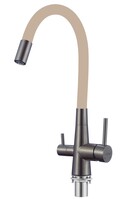 FS1062-Q12 Смеситель Кухня FMARK под фильтр питьевой воды (гибкий излив Песочный) шар.d=35 Графит, матовый