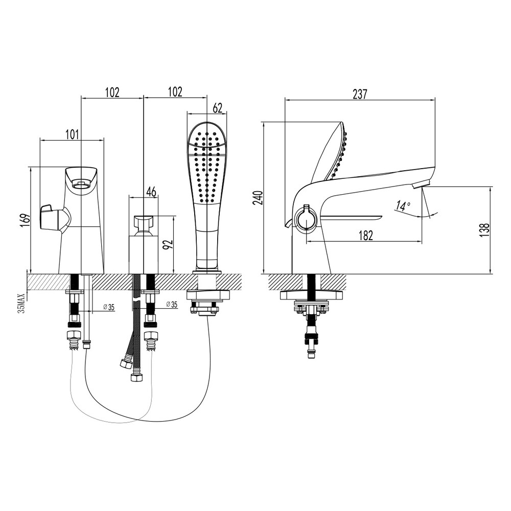 LM4947CW Melange Смеситель для ванны встраиваемый, на 3 отверстия, с аксессуарами, хром/белый LEMARK