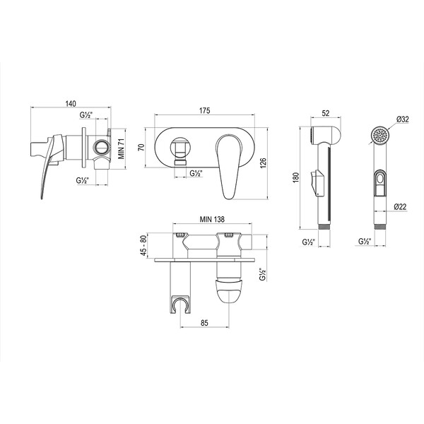 LM0419C Linara Смеситель с гигиеническим душем, встраиваемый, хром LEMARK