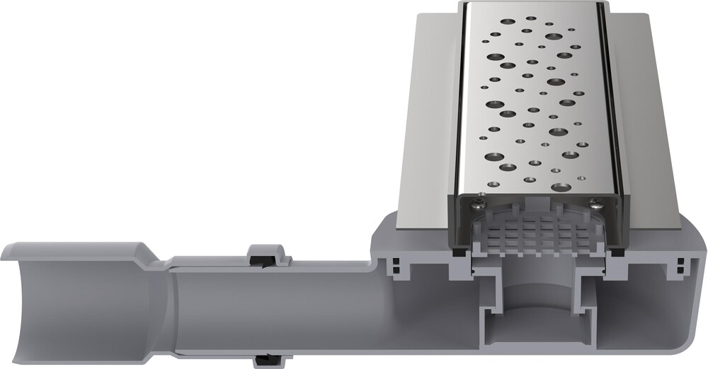 LTD1240-2-MR Трап для душа линейный 400х70мм с глянцевой мет.реш., сухой затвор, выход под 40/50мм Aquant 