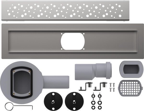 LTD1240-2-MR Трап для душа линейный 400х70мм с глянцевой мет.реш., сухой затвор, выход под 40/50мм Aquant 