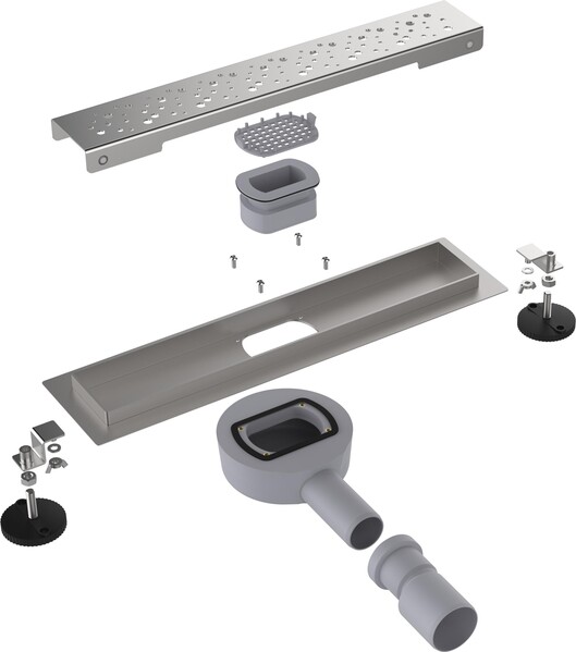 LTD1240-2-MR Трап для душа линейный 400х70мм с глянцевой мет.реш., сухой затвор, выход под 40/50мм Aquant 