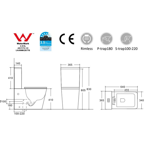 Унитаз-компакт безободковый HOLLER CONSUL (640*365*830мм, сиденье дюропласт с микролифтом, арматура 2-х режимная)  (2 места) белый