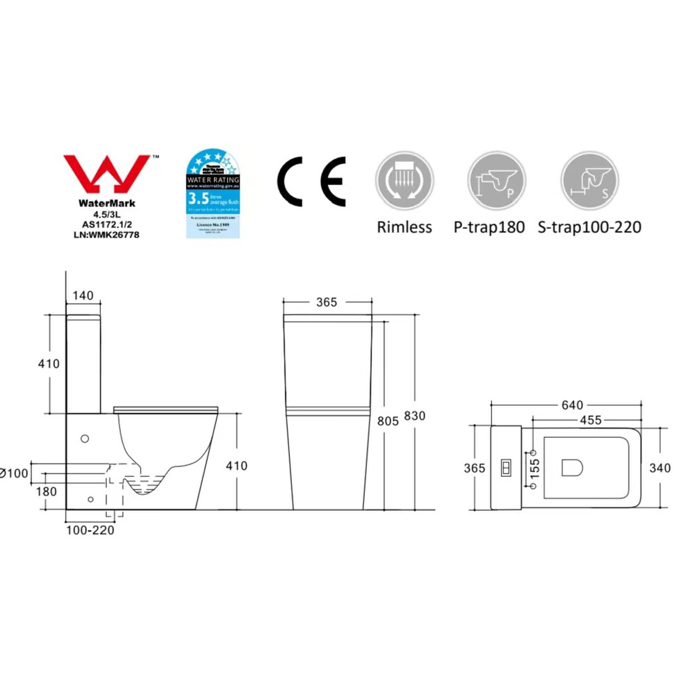 Унитаз-компакт безободковый HOLLER CRAFT (640*365*830мм, сиденье дюропласт с микролифтом, арматура 2-х режимная)  (2 места) белый