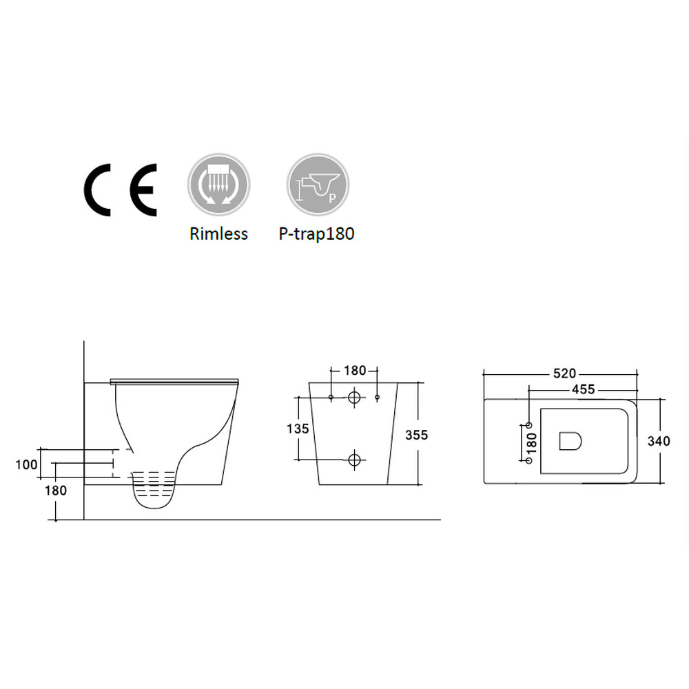  Унитаз подвесной безободковый HOLLER VESSEL (520*340*355мм, сиденье дюропласт, микролифт) белый