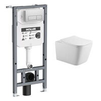 Инсталляция HOLLER K133-A04 (комплект 3 в 1) + Унитаз подвесной безободковый HOLLER BLOCK, белый + Клавиша смыва K5234, хром (+ звукоизол плита)