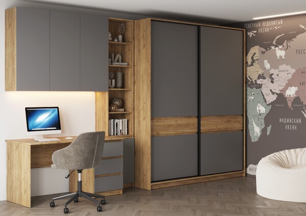 БОСТОН ШК-005 Шкаф-купе ЛДСП (Комплект) Корпус - Дуб Крафт золотой  Фасад ЛДСП - Серый Шифер АВ8 285