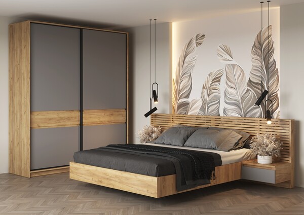 БОСТОН ШК-005 Шкаф-купе ЛДСП (Комплект) Корпус - Дуб Крафт золотой  Фасад ЛДСП - Серый Шифер АВ8 285