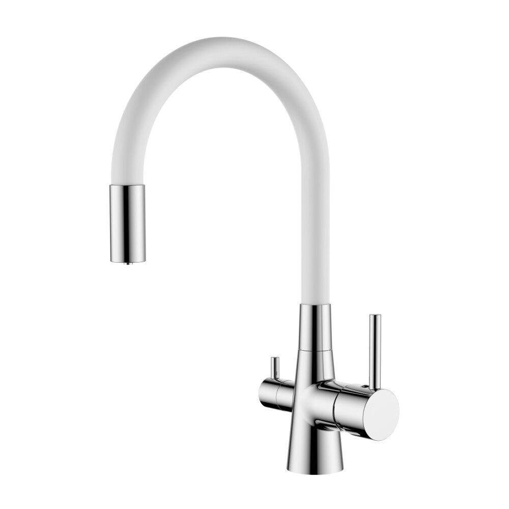 4955-3 Смеситель Кухня LEDEME шар. с гибким изливом и выходом для питьевой воды (белый/хром)