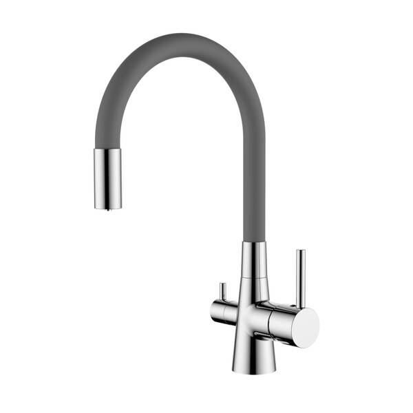 4955-9 Смеситель Кухня LEDEME шар. с гибким изливом и выходом для питьевой воды (серый/хром)