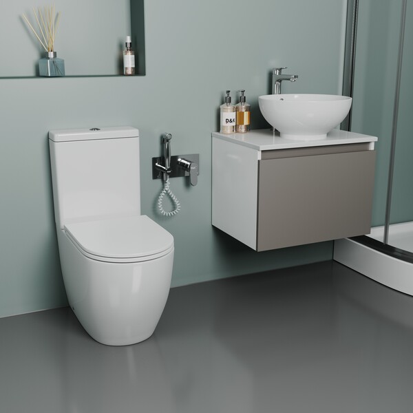 Унитаз-компакт безободковый ТОРНАДО D&K Matrix DT1397516, 630*365*840мм, сиденье микролифт, белый (2 части)